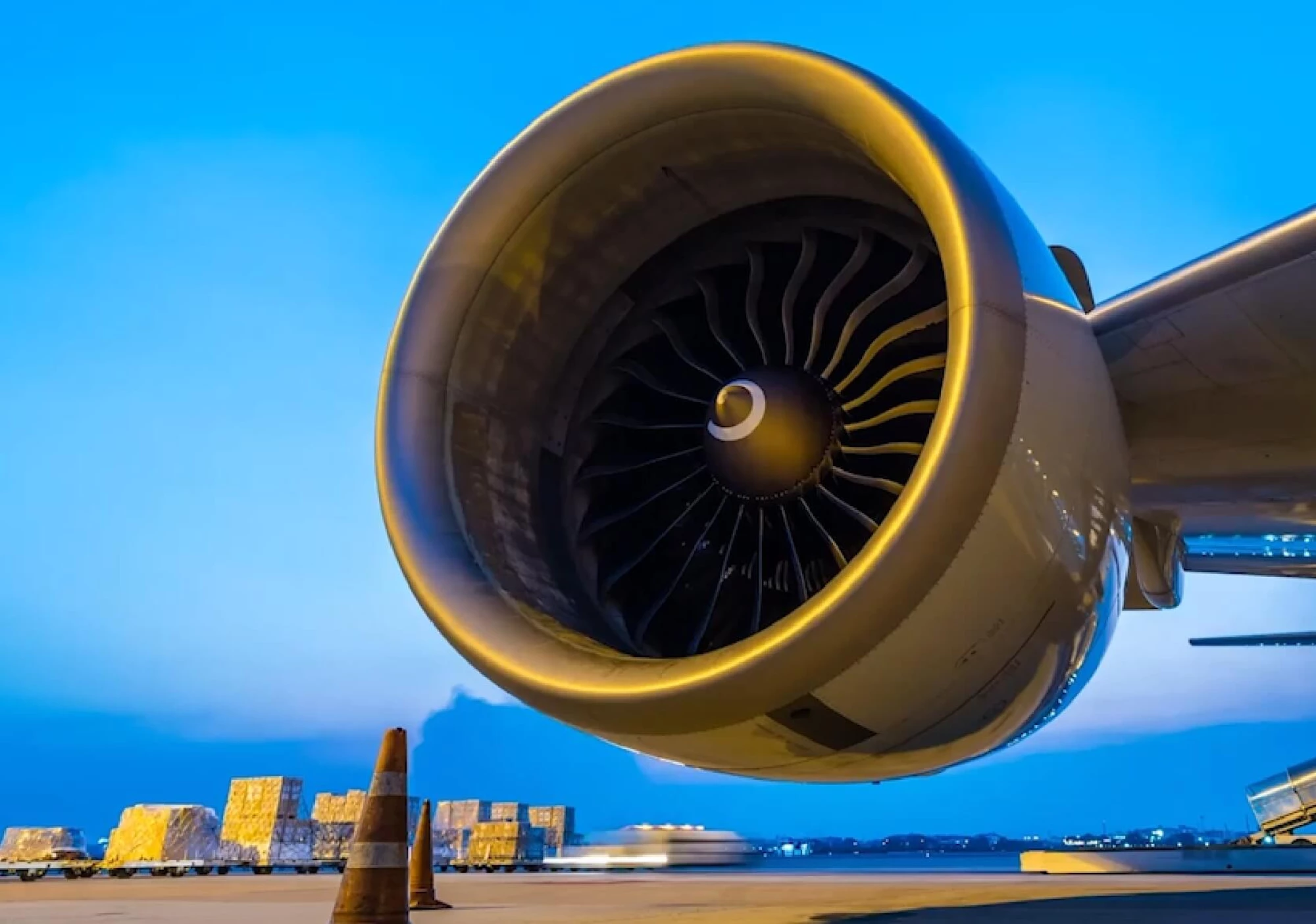 Close up of a plane engine.