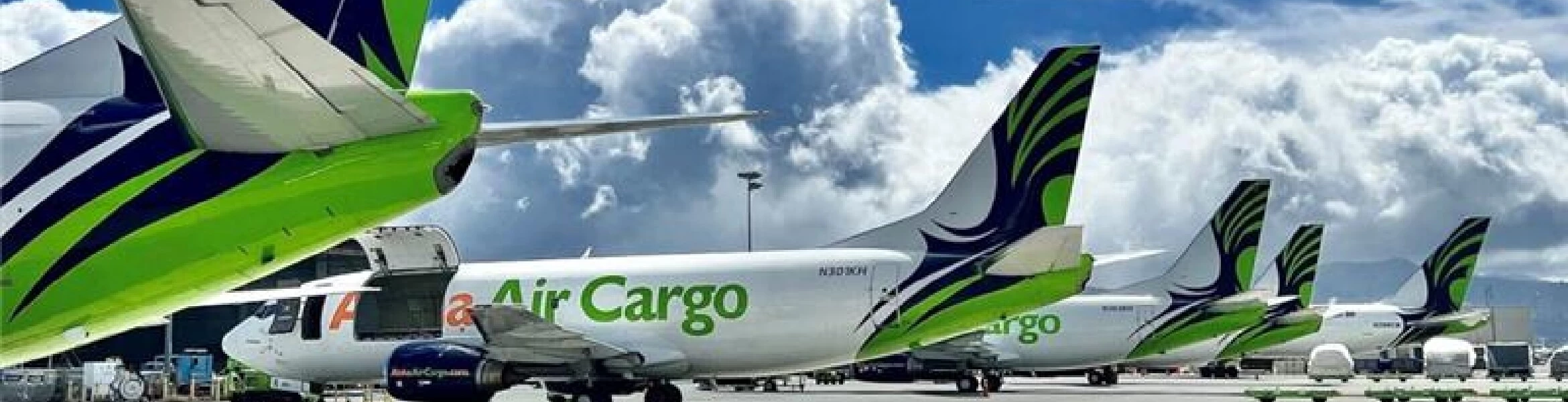 A row of Aloha Air Cargo planes on the ramp in Hawaii.