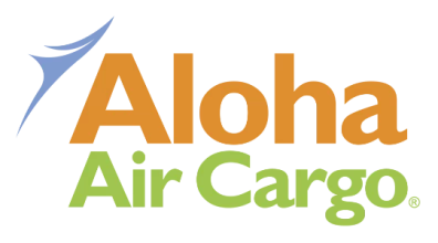 Aloha Air Cargo registered logo in orange, periwinkle blue and green.