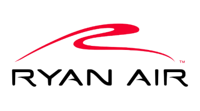The trademarked Ryan Air logo in red and black.